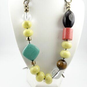 Fossil brand necklace, adjustable suede cord, natural gemstone beads